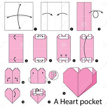 Step by Step Instructions How To Make Origami a Heart Pocket. Stock ...