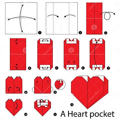 Step by Step Instructions How To Make Origami a Heart Pocket. Stock ...