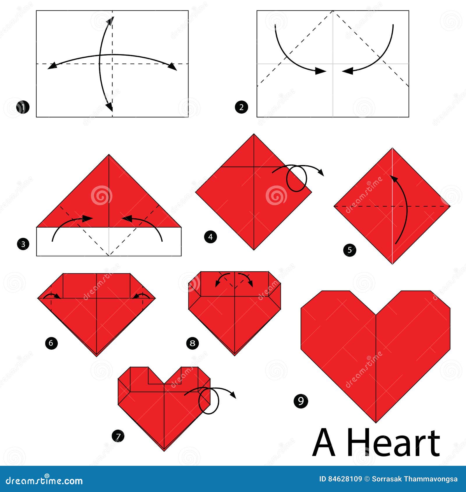 Step By Step Instructions How To Make Origami A Heart Stock