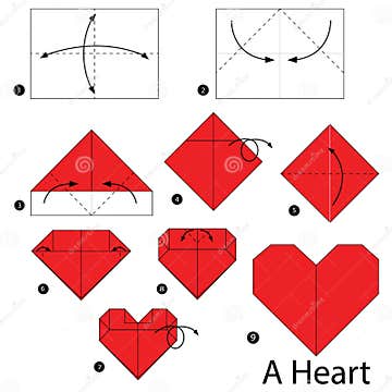 Step by Step Instructions How To Make Origami a Heart. Stock Vector ...