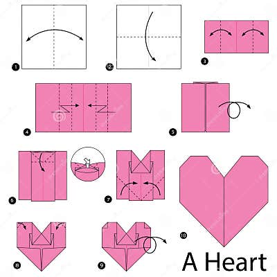 Step by Step Instructions How To Make Origami a Heart. Stock Vector ...