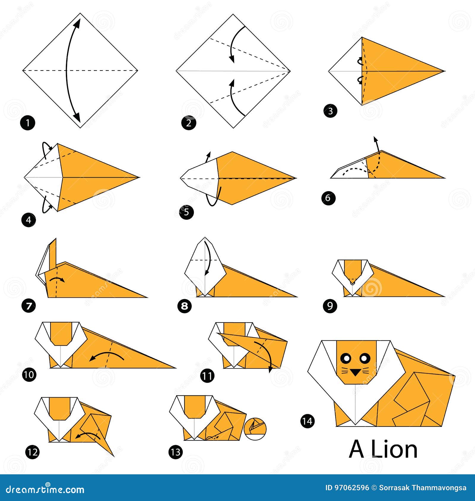 Step By Step Instructions How To Make Origami A Lion Stock Vector Illustration of collection