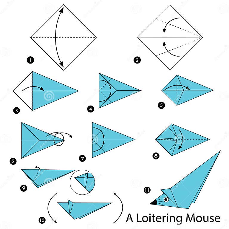 Step by Step Instructions How To Make Origami a Loitering Mouse Stock ...