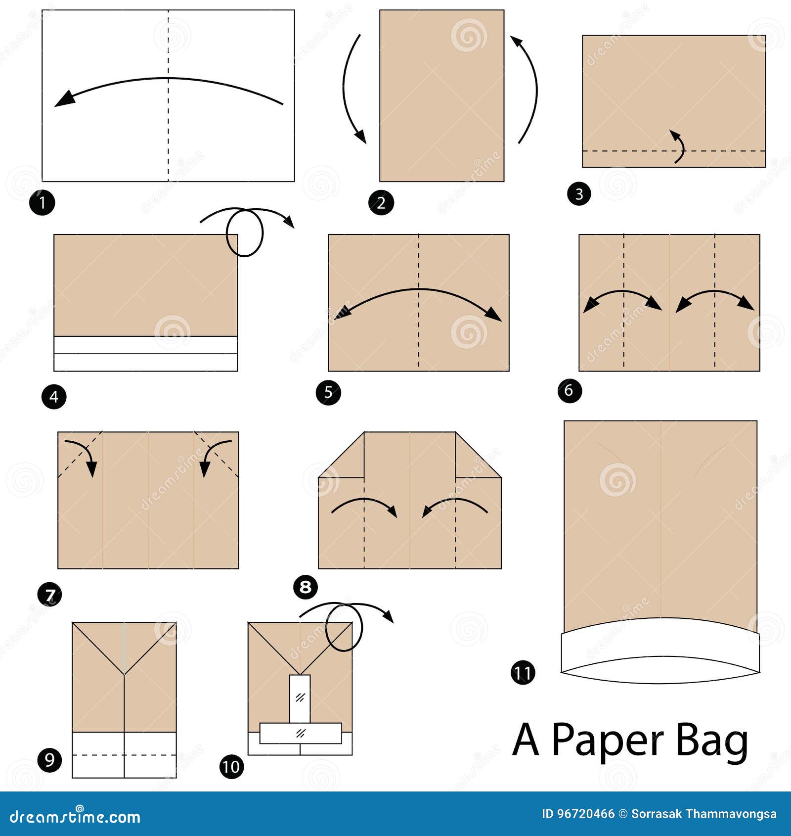 Step by Step Instructions How To Make Origami a Paper Bag Stock Vector -  Illustration of head, triangle: 96720466