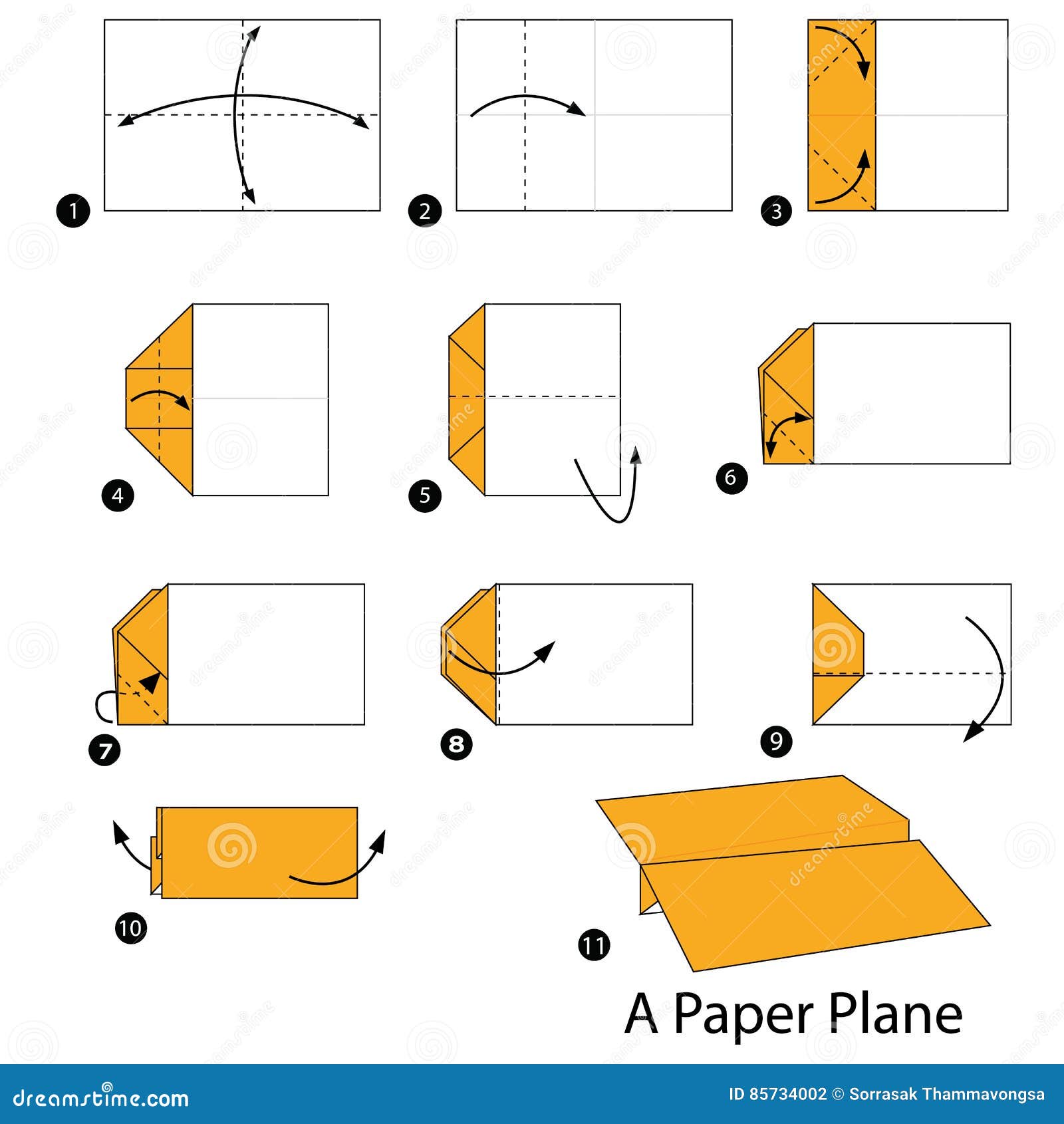 Instructions How To Make Origami Paper Airplane Stock Illustration