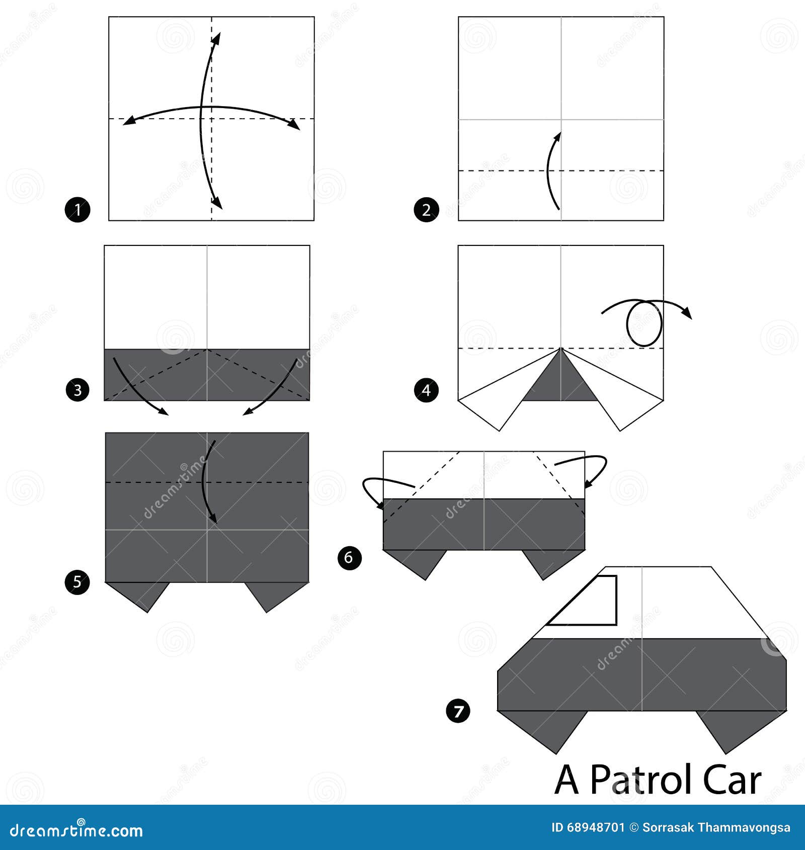 Step Step Instructions How To Make Origami Car Stock