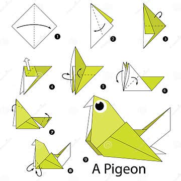 Step by Step Instructions How To Make Origami a Pigeon. Stock Vector ...