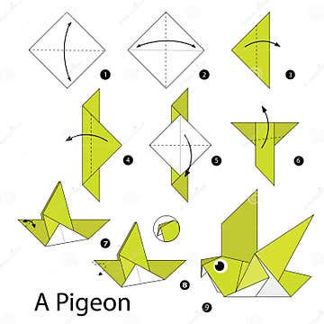 Step by Step Instructions How To Make Origami a Pigeon. Stock Vector ...