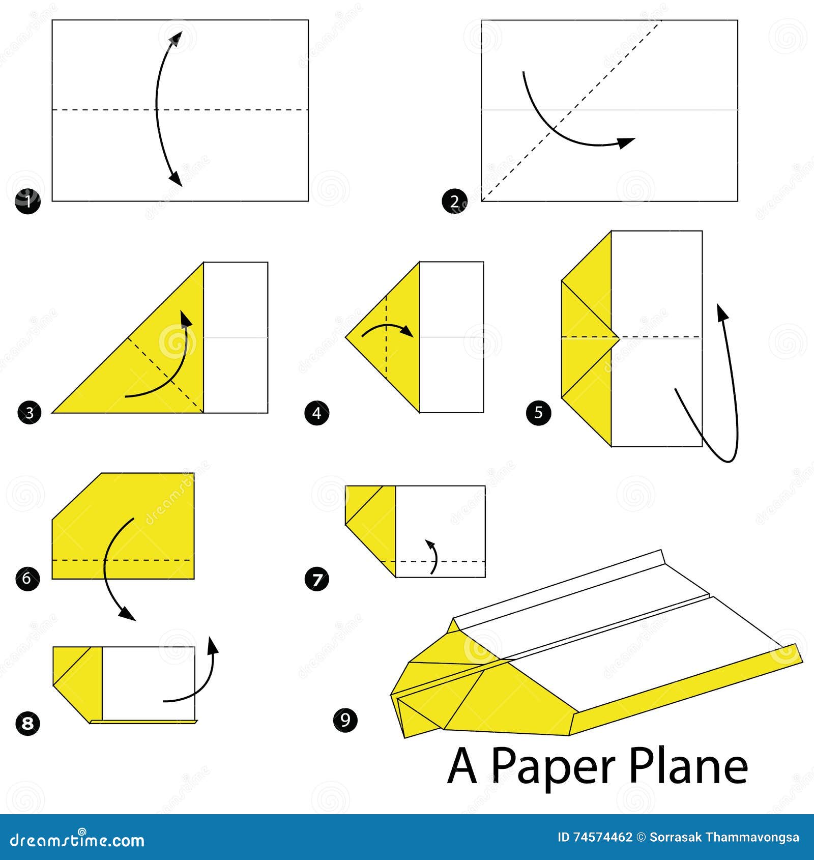 Step by Step Instructions How To Make Origami a Plane. Stock Vector -  Illustration of decorative, hobby: 74574462
