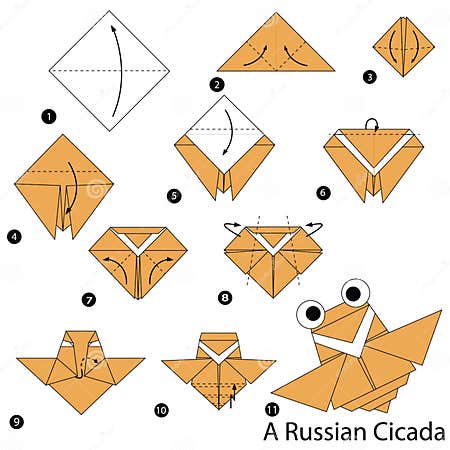 Step by Step Instructions How To Make Origami a Russian Cicada Stock ...