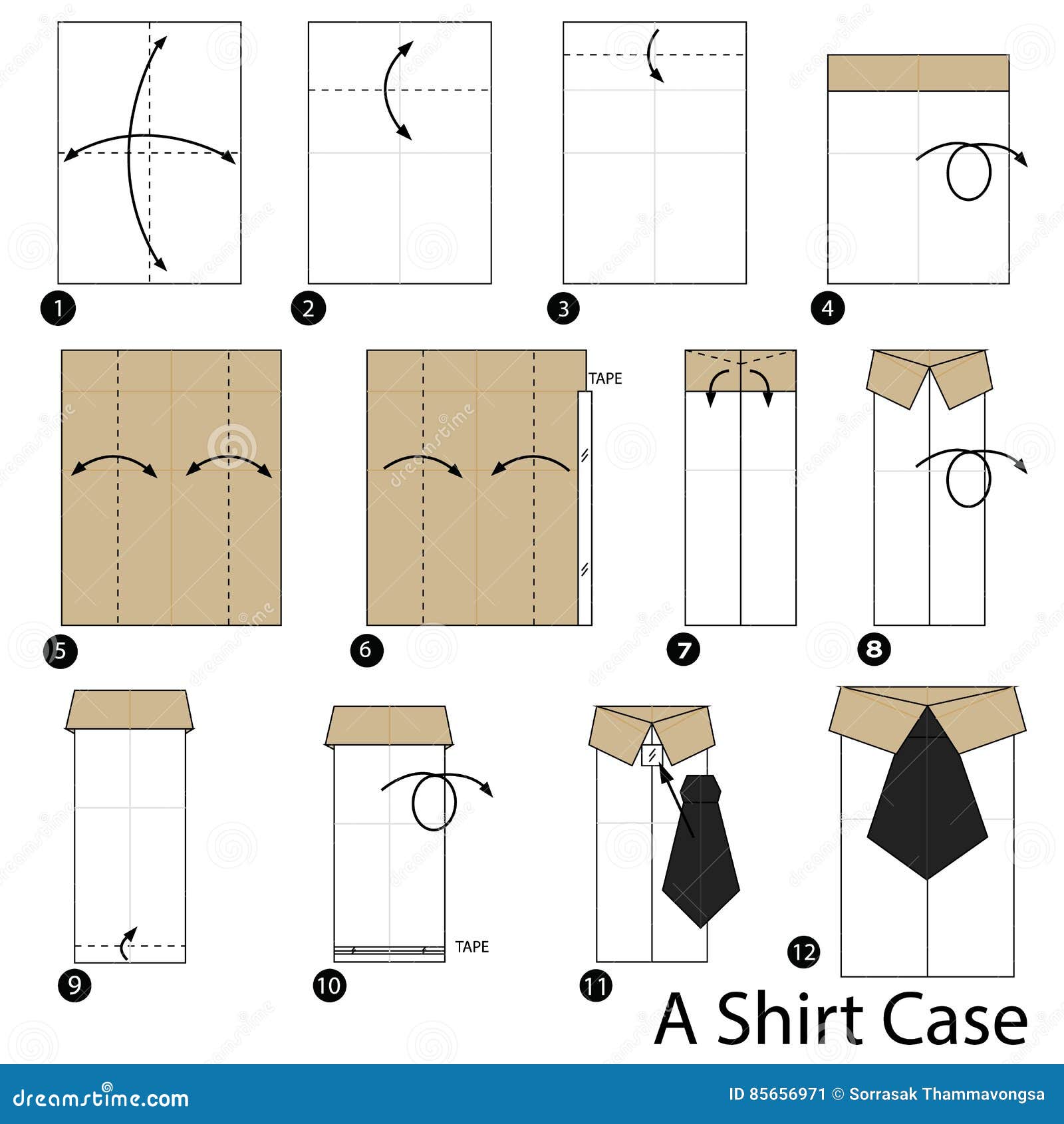 Step by step instructions how to make origami A Bag. Stock Vector