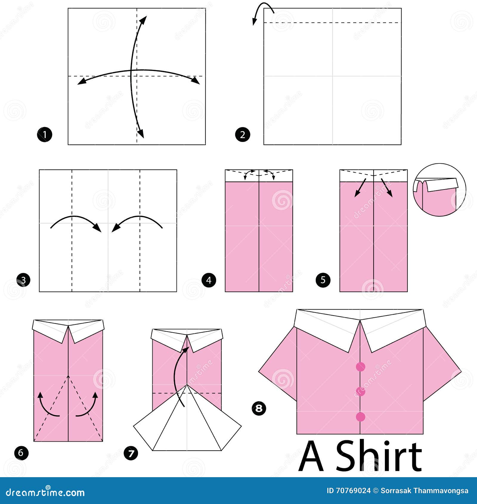 Step by step instructions how to make origami Shirt. toy cartoon cute paper steps origami