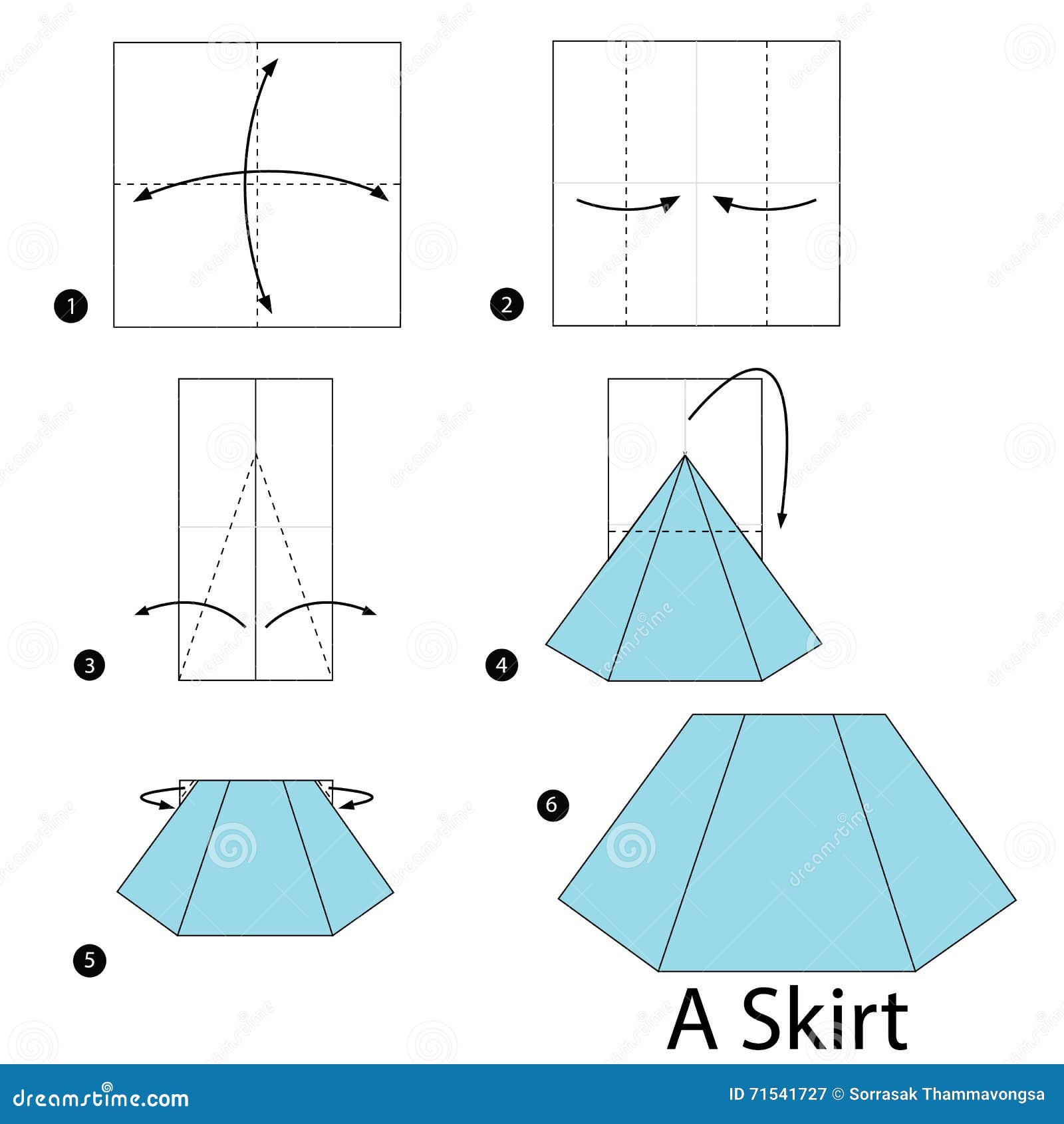 Step By Step Instructions How To Make Origami A Skirt. Cartoon Vector ...