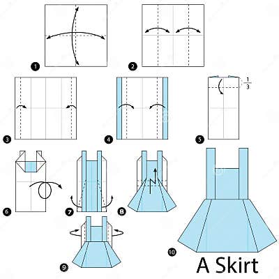 Step by Step Instructions How To Make Origami a Skirt. Stock Vector ...