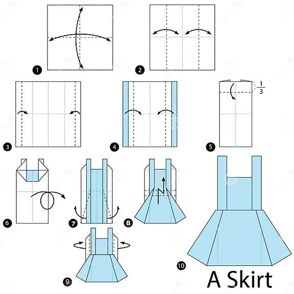 Step by Step Instructions How To Make Origami a Skirt. Stock Vector ...