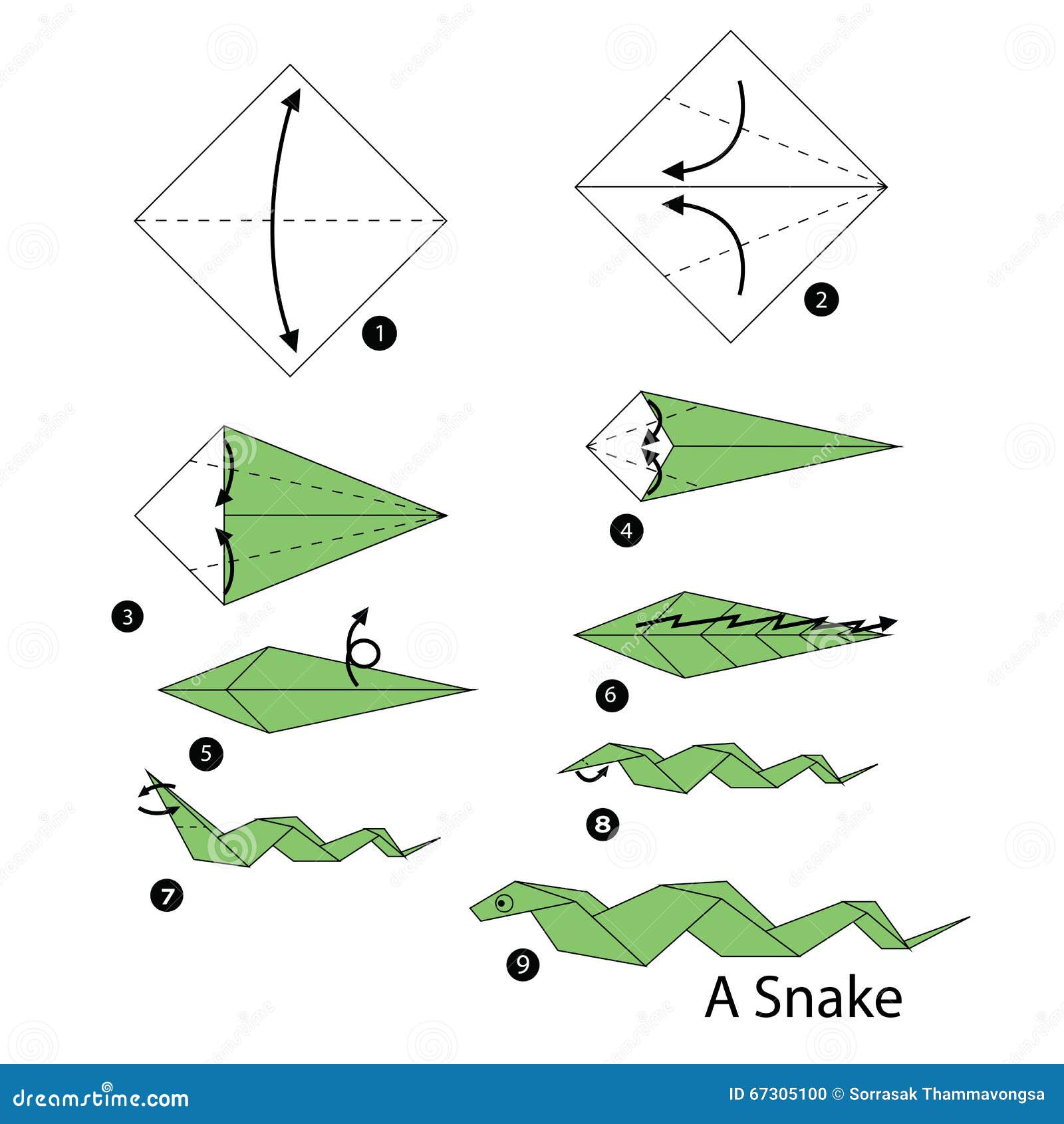 step by step instructions how to make origami snake.