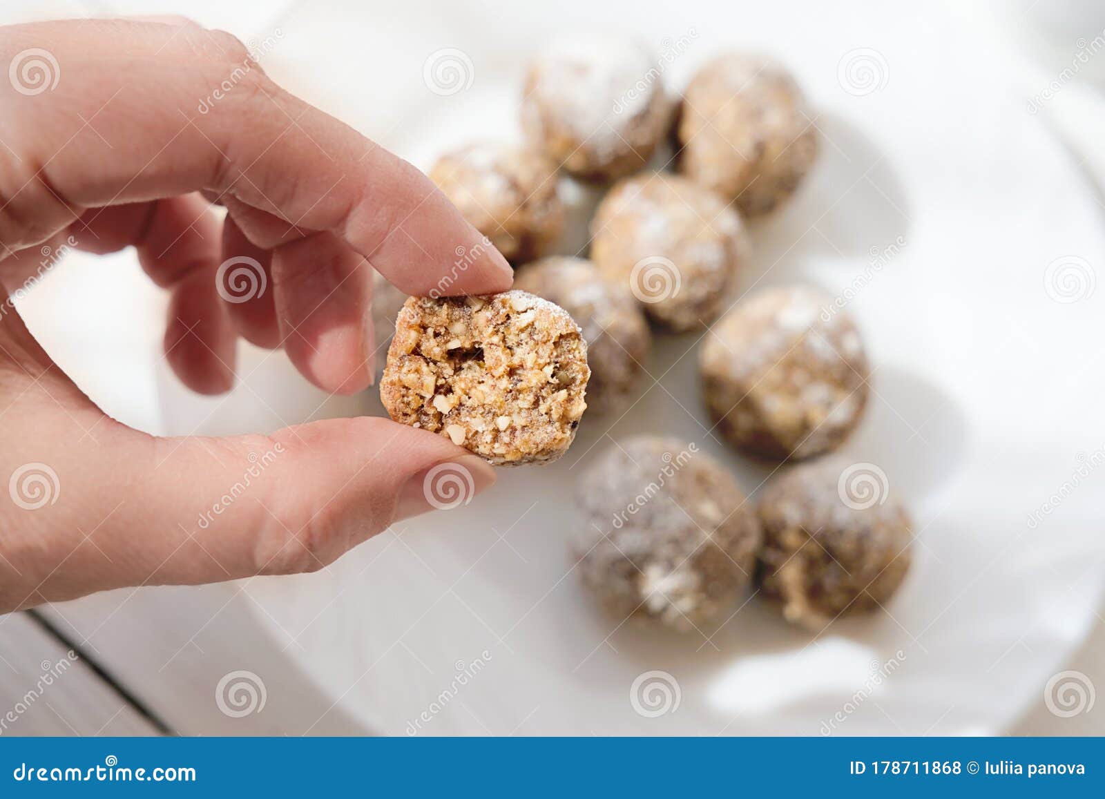 Step by Step Visual Instruction How To Make Energy Balls. Stock Photo