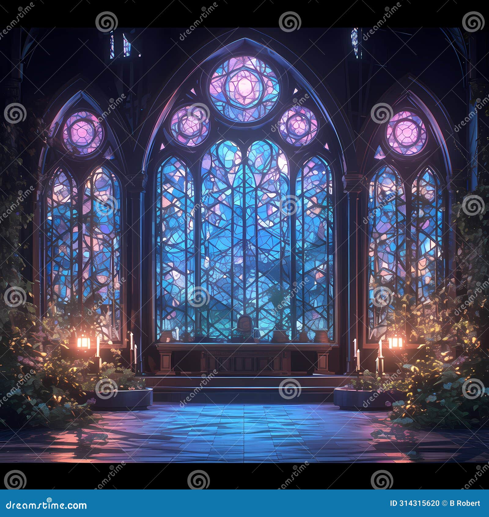 Ethereal Stained Glass Cathedral Stock Illustration - Illustration of 