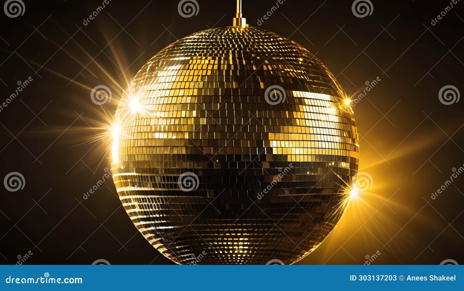 glamour unleashed: shimmering gold disco ball on a dark golden canvas