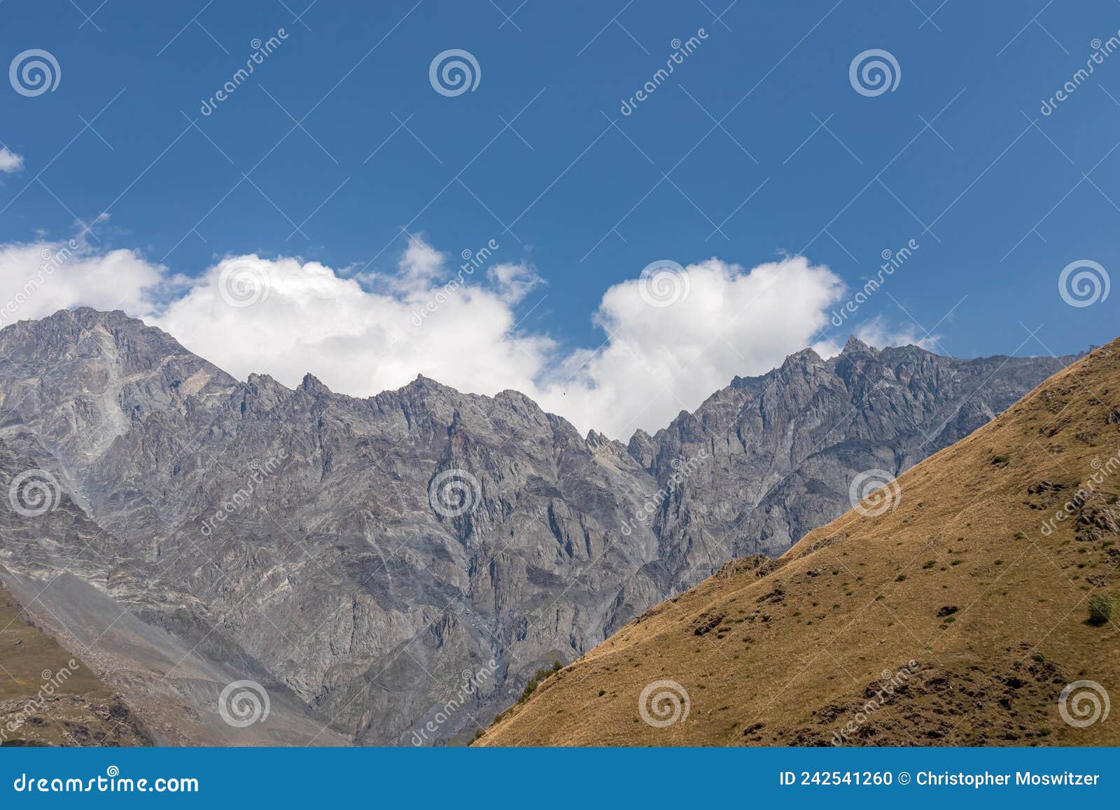 stepantsminda - amazing view on ridges in the greater caucasus mountains in georgia.