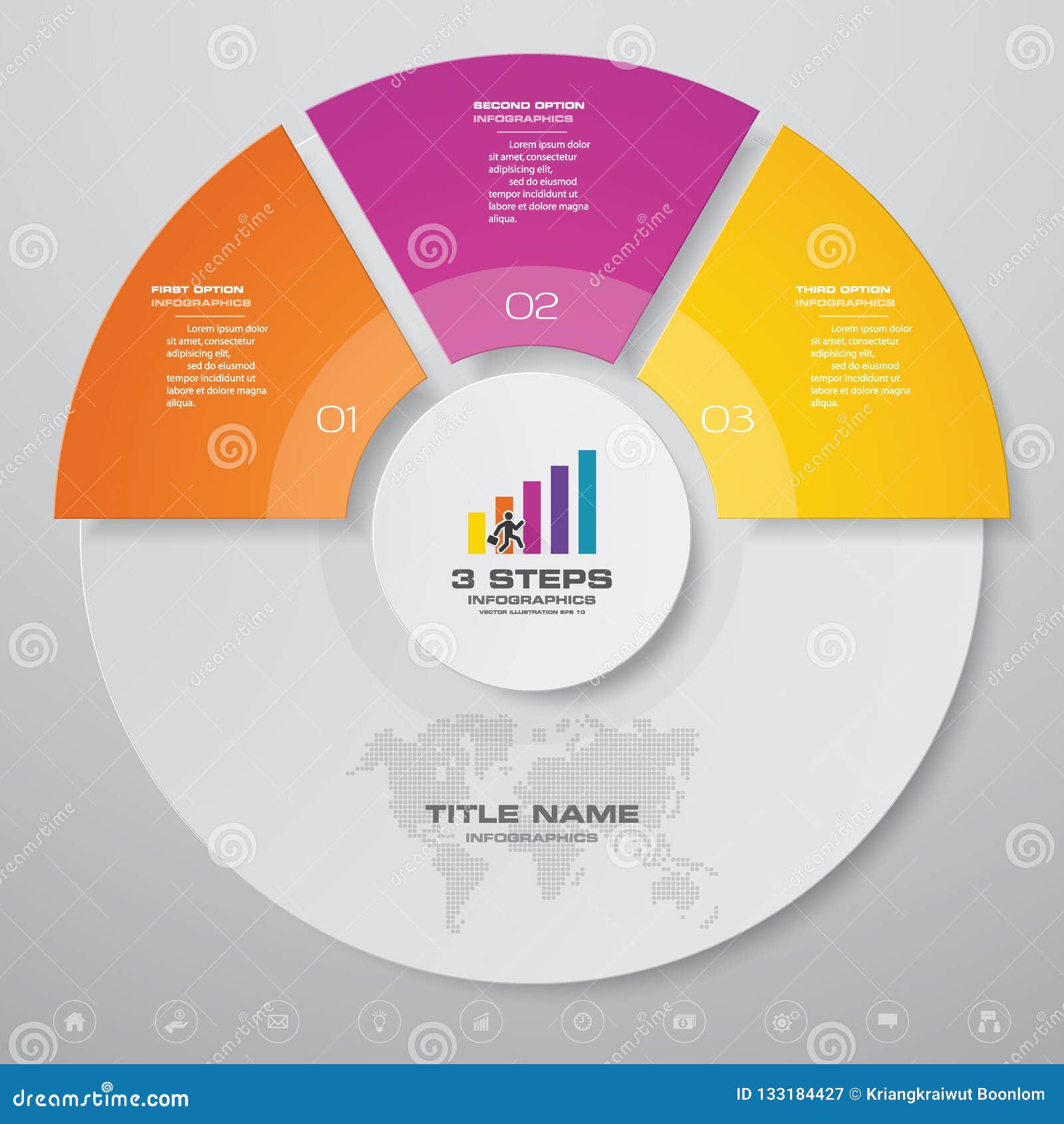 3 Steps Half Cycle Infographics Element Template Chart. Stock Vector
