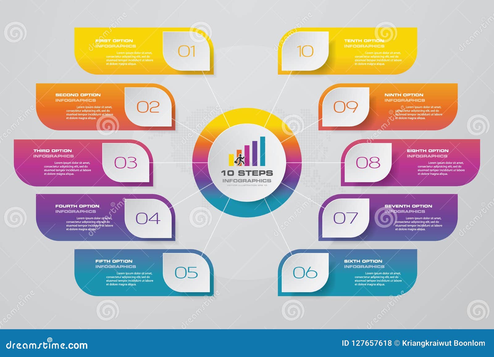 10 Steps Infographic Element Chart for Data Presentation. Stock Vector
