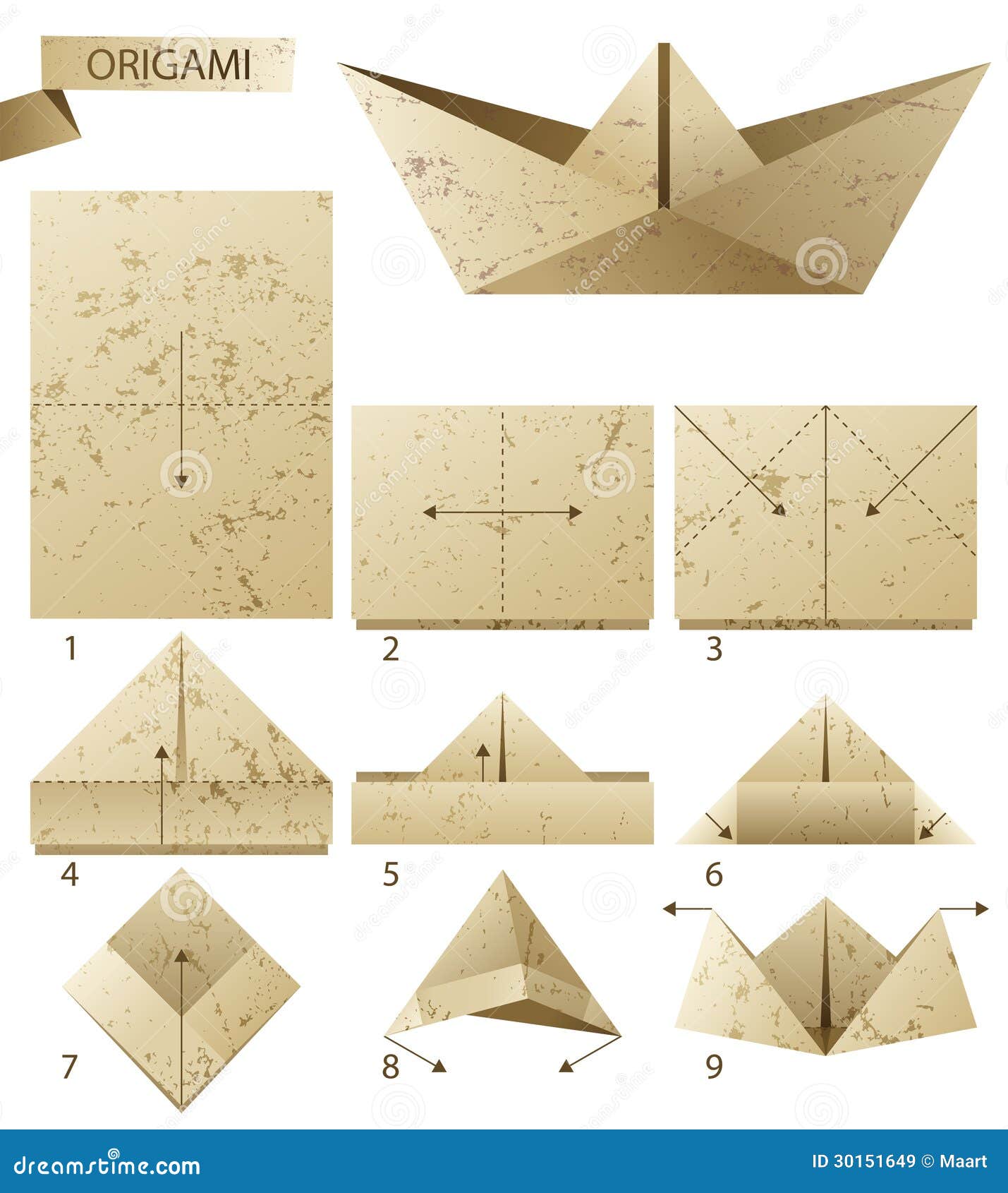 Paper boat stock vector. Illustration of folded, origami 