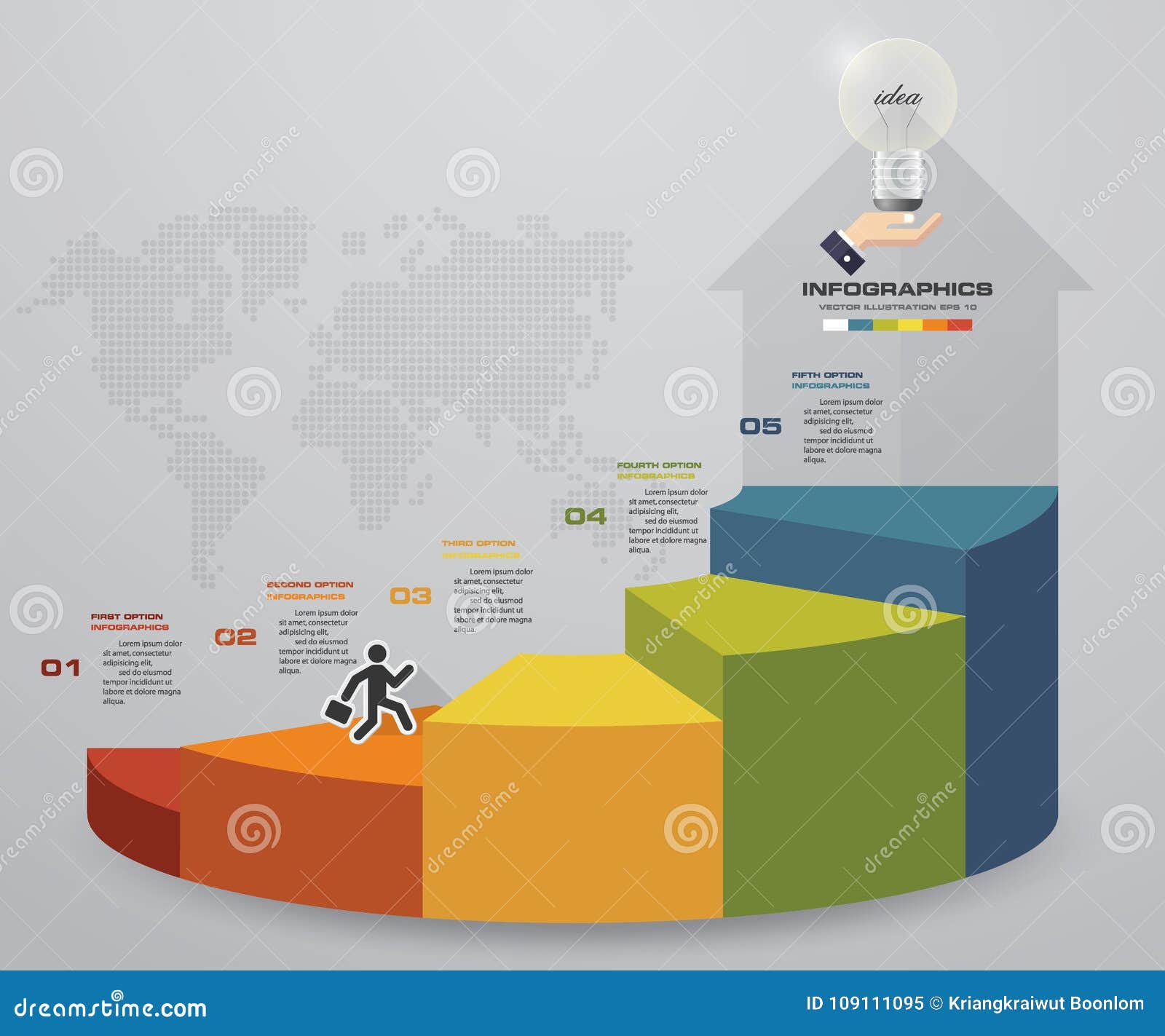 5 steps template for presentation. man walking on stairs use for infographics  with 5 options timelines