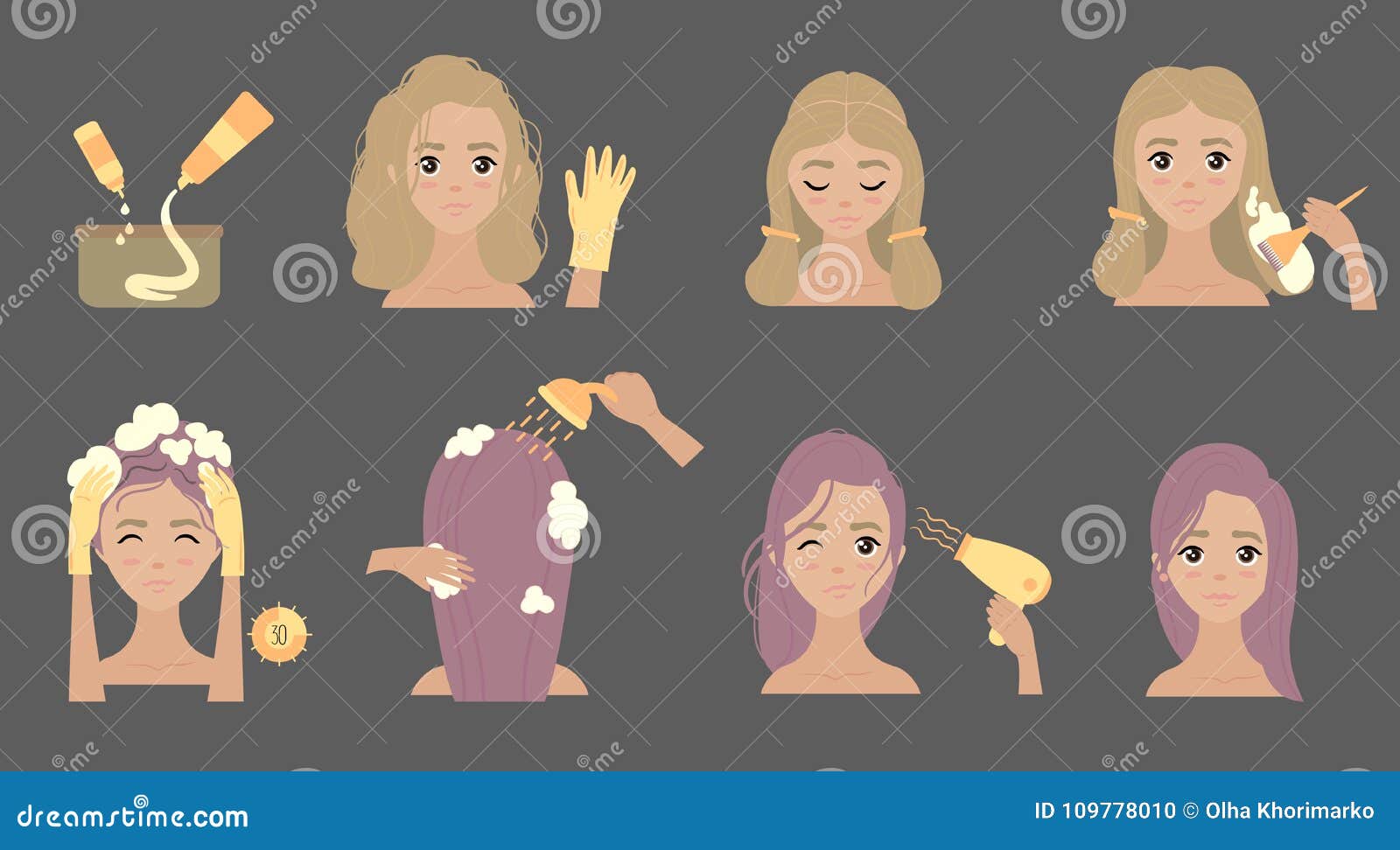 Steps To Change Hair Color. Hair Styling. Stock Vector - Illustration of  girl, care: 109778010