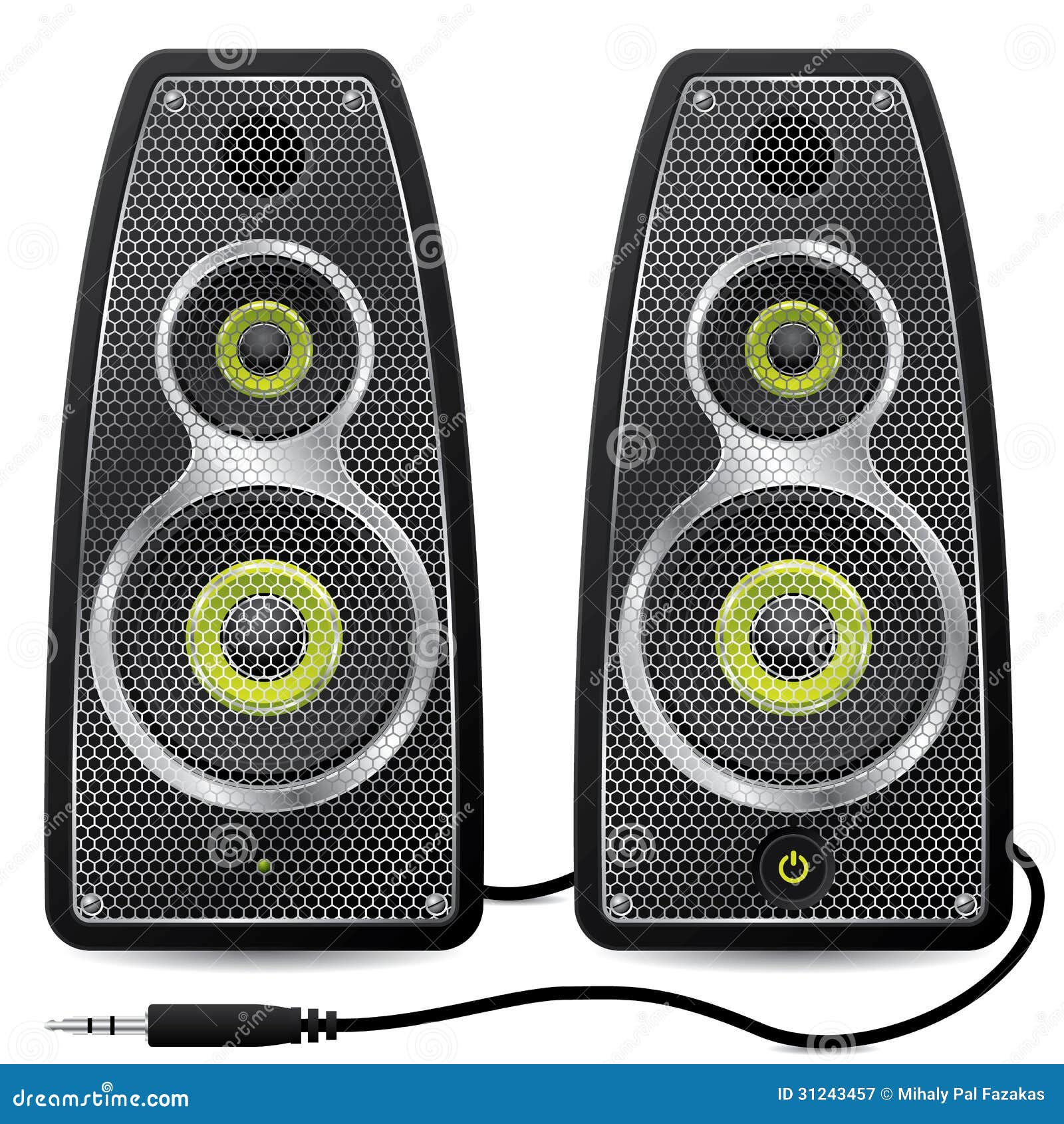 Stereo Speaker Set with Metallic Mesh Stock Vector Illustration of