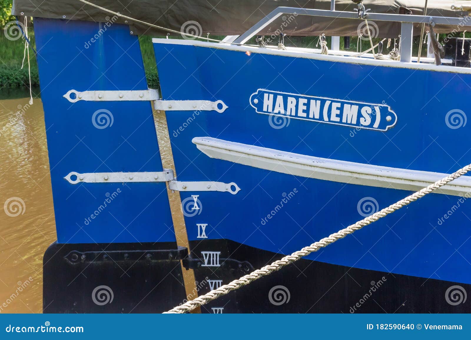 Stern of a Ship with the Name of the City in Haren Editorial Image