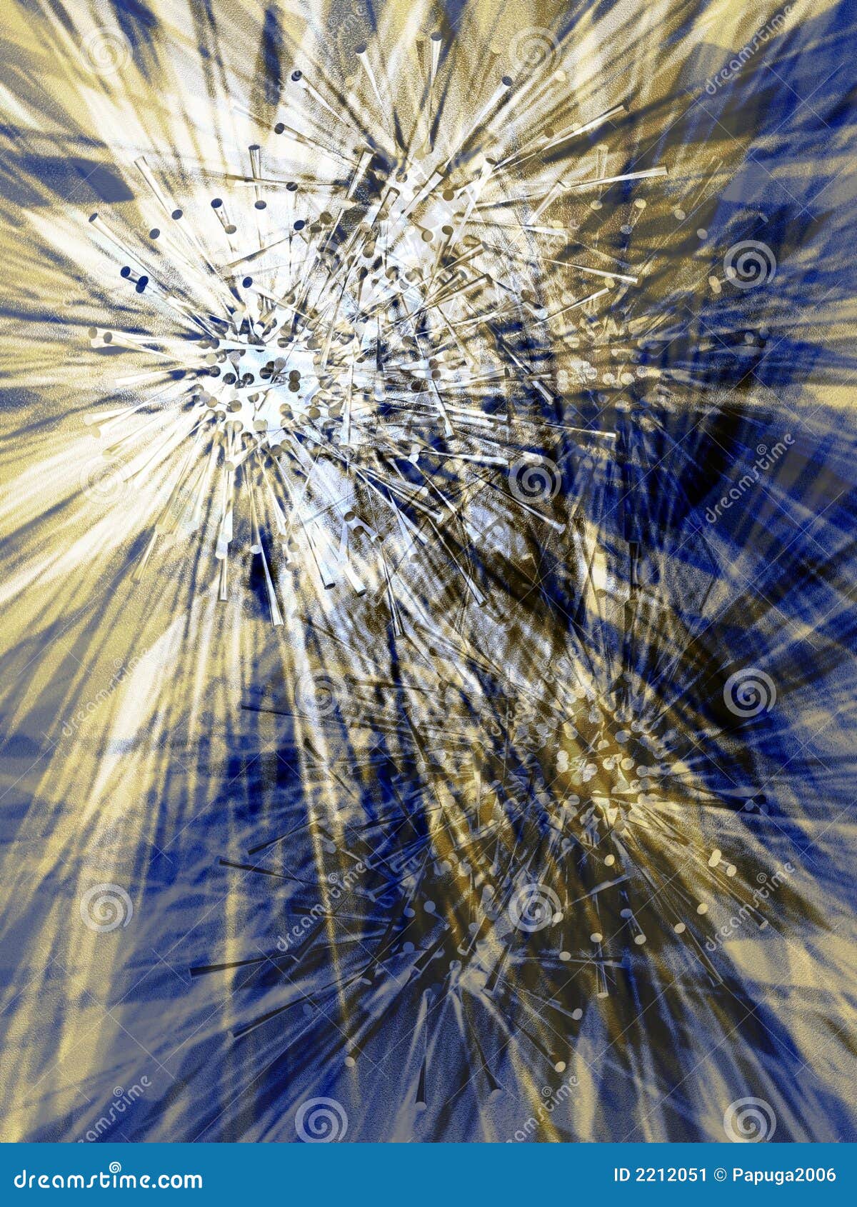 Sterndiffusion 2. Merkwürdiger metallischer Stern auf dem blauen Schattenhintergrund. Abbildung gebildet auf Computer.