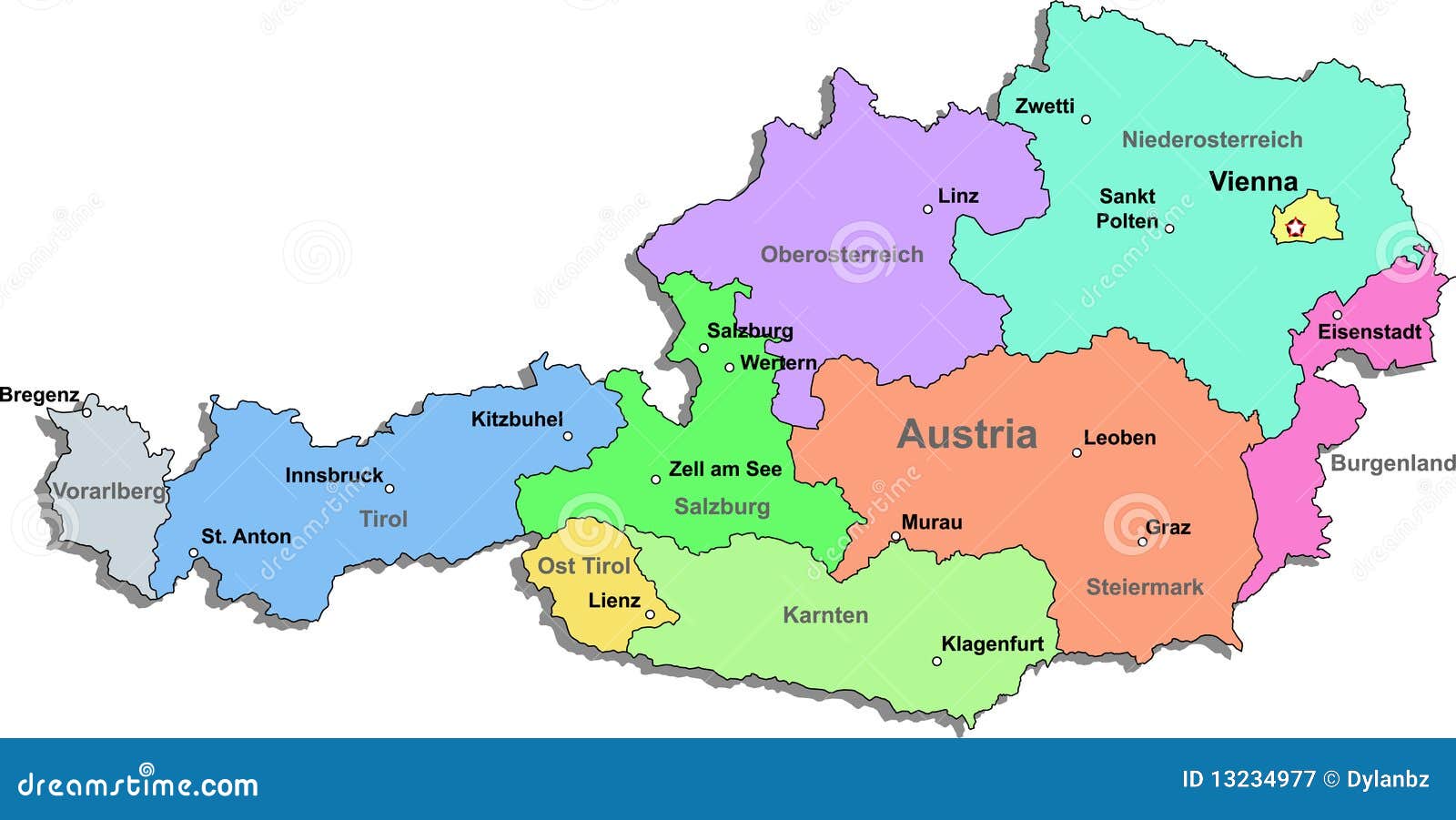 Österreich-Karte Lizenzfreie Stockfotografie - Bild: 13234977
