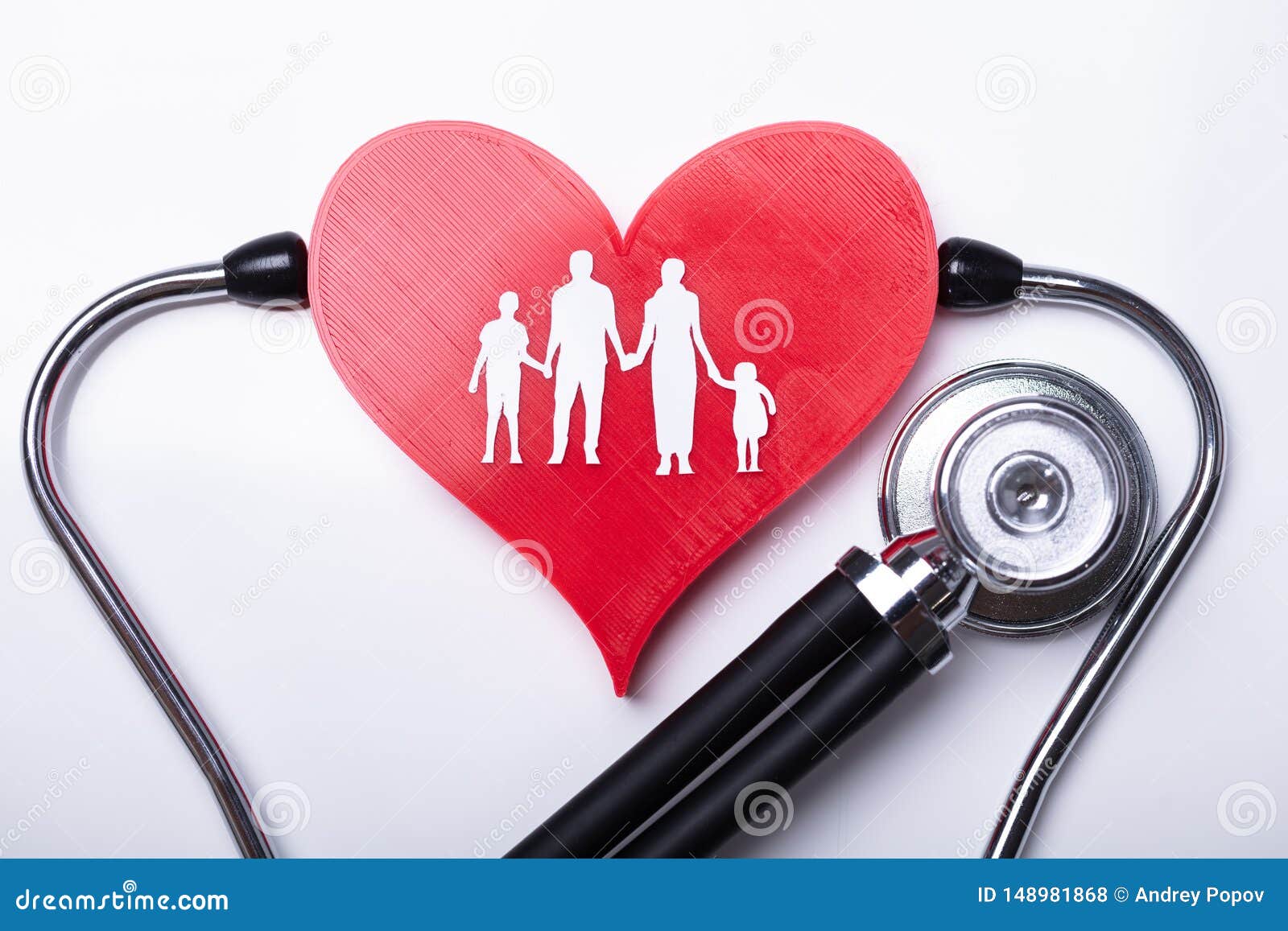 Stethoscope Examining Heart with Family Figures Stock Photo Image of