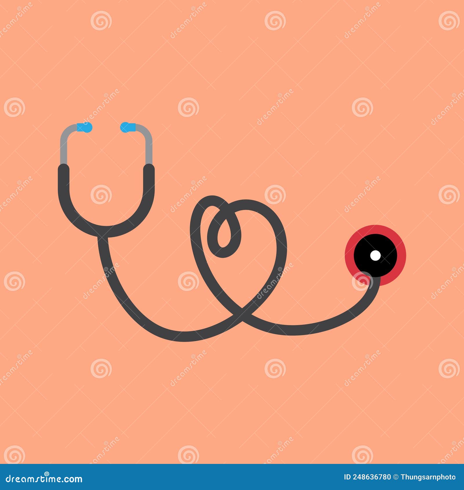 Stethoscope Flat Design on Pink Background Stock Vector Illustration