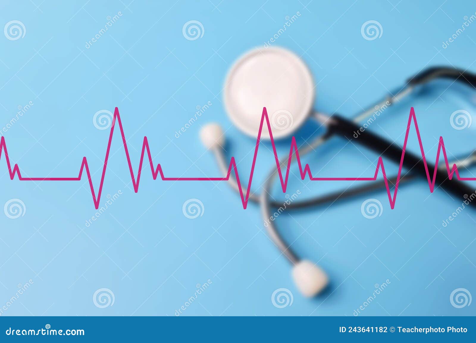 Stethoscope with Heart Beat Isolated on a Blue Background Stock Illustration Illustration of