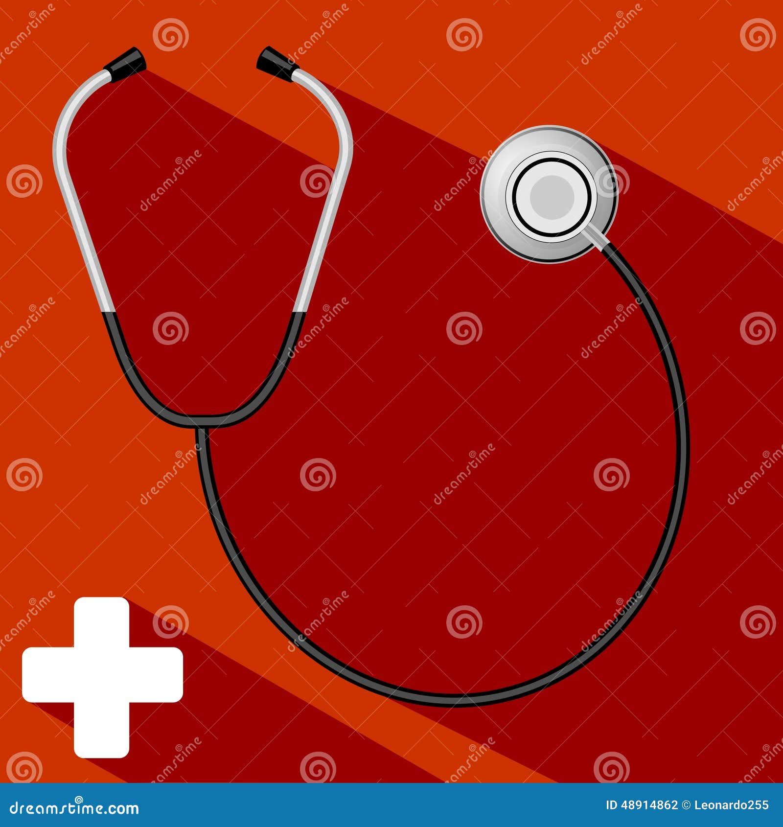 Stethoscope with heart on red background illustration
