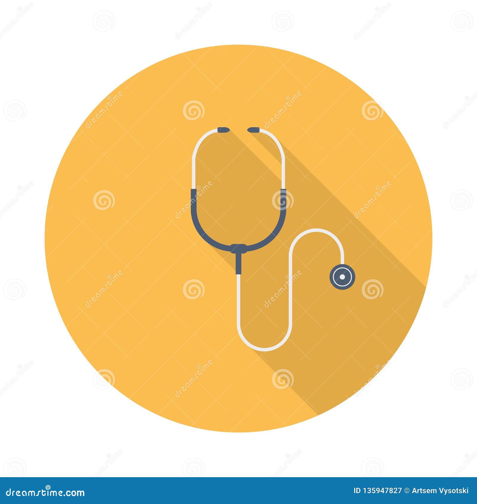 Stethoscope Icon in Flat Design with Long Shadow on Yellow Background