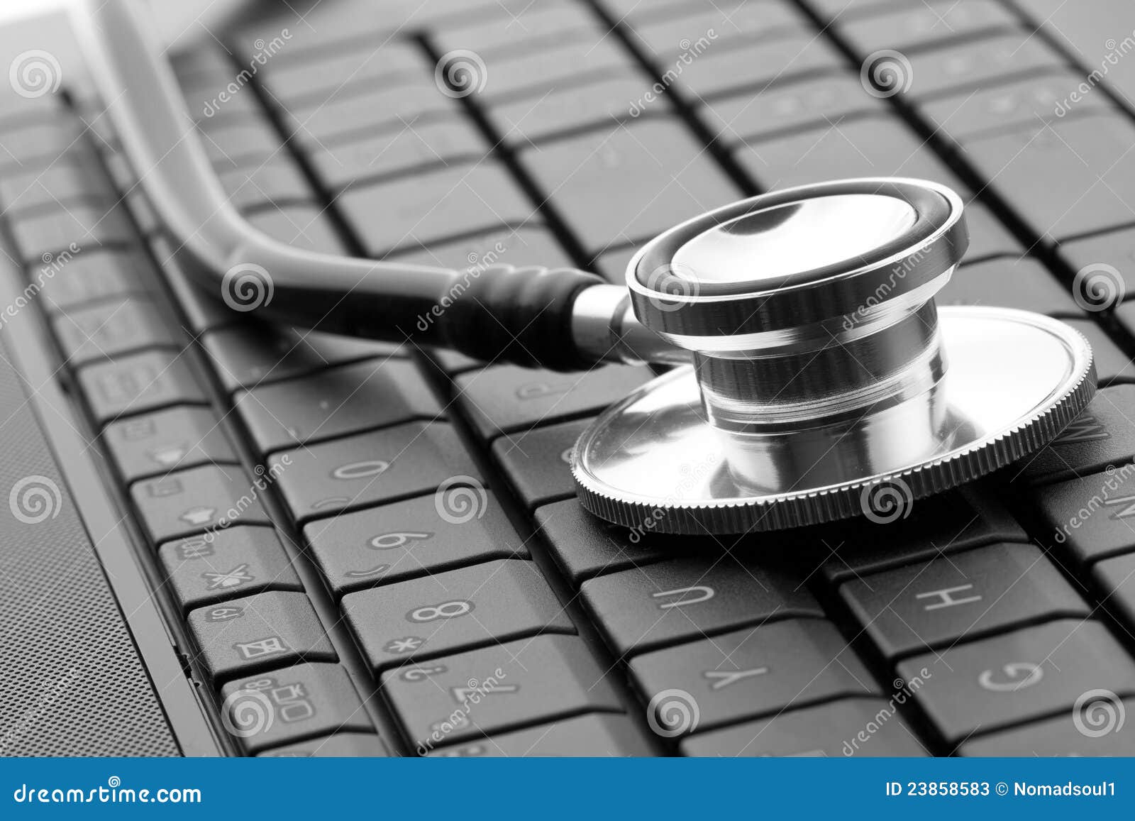Stethoscope on keyboard stock image. Image of medical 23858583