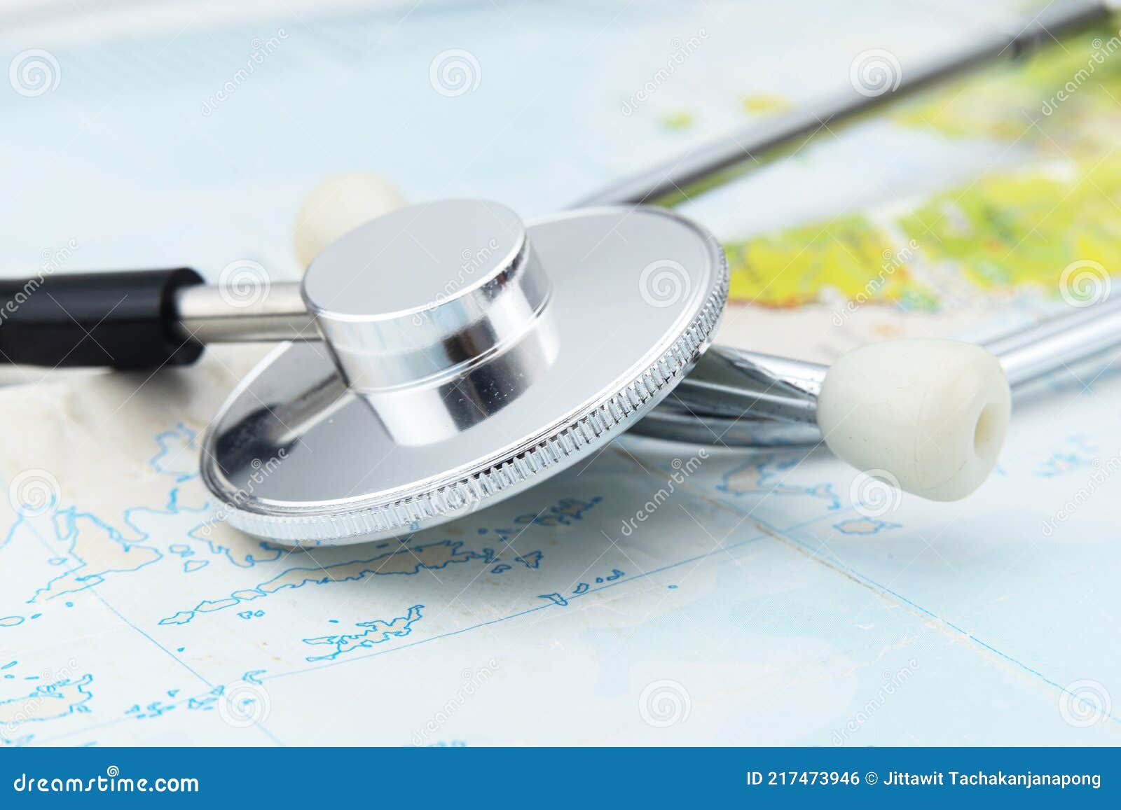 stethoscope on map medical concept turism travel care diseasea healthy