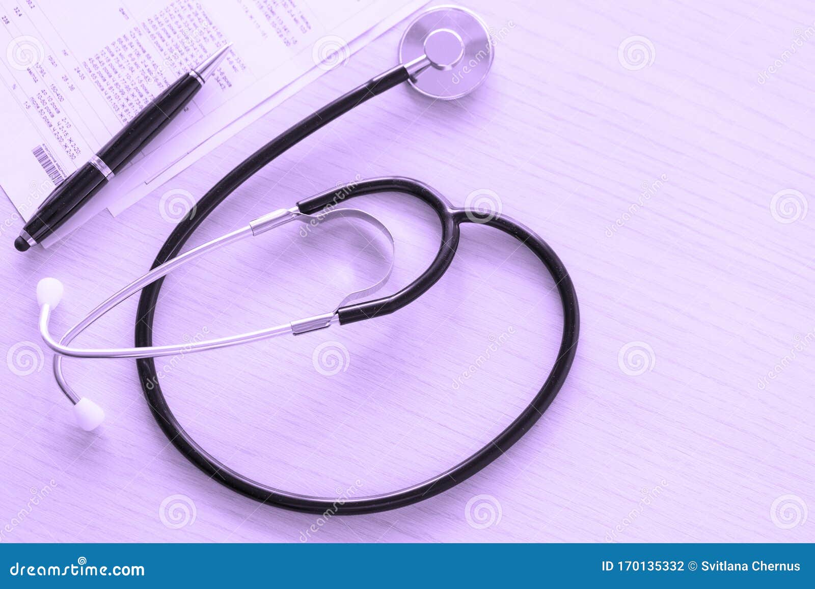 Stethoscope and Medical Documents on Doctor Table on Purple ...