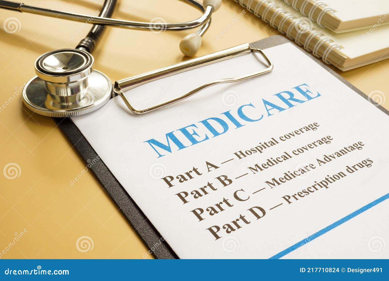 stethoscope with medicare form with parts list.