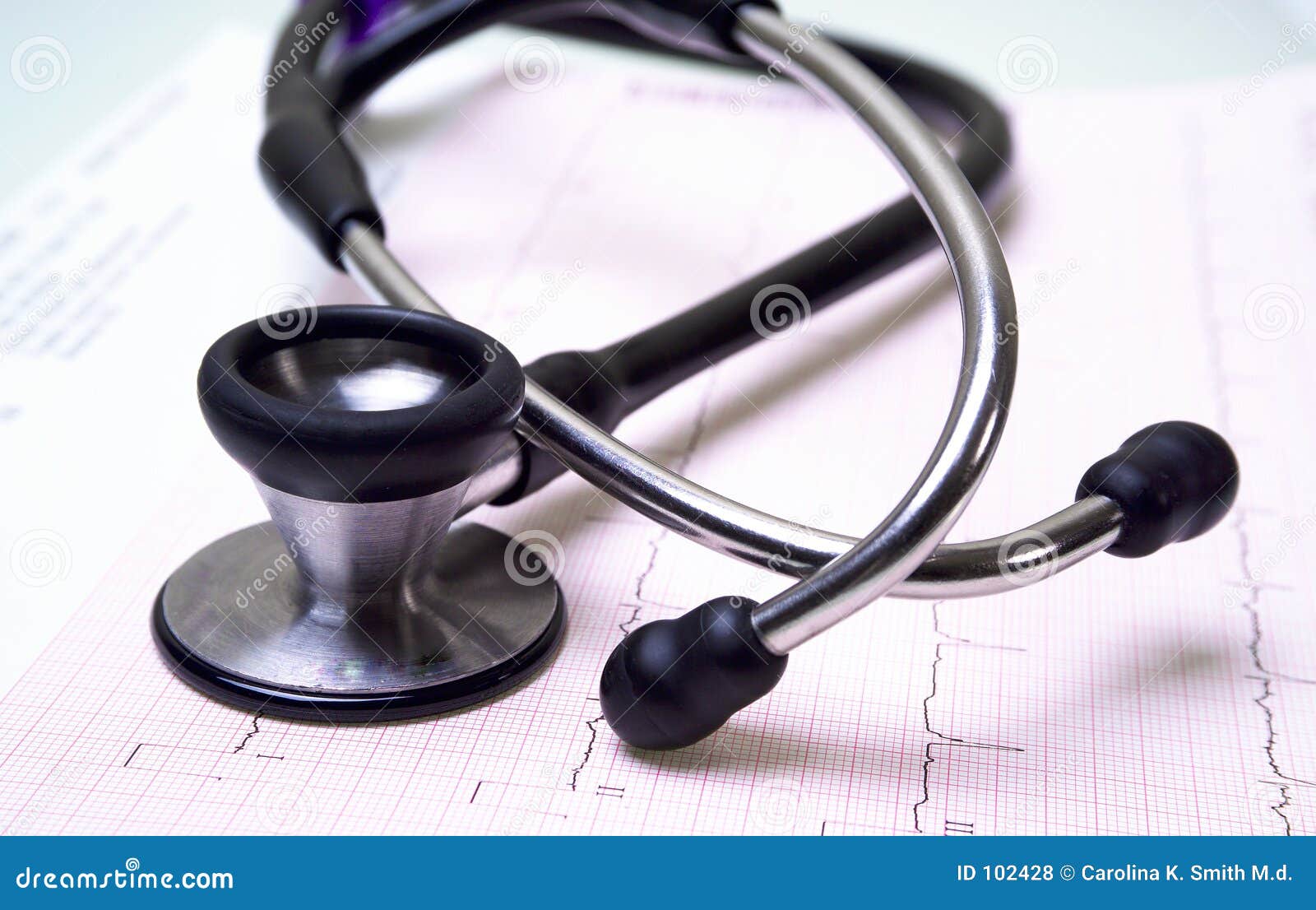 Stethoscope and real EKG stock photo. Image of exam, care 102428