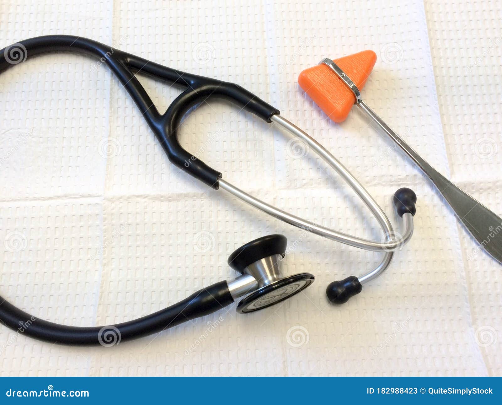 Stethoscope Rubber Reflex Hammer on White Tray Editorial Stock Photo