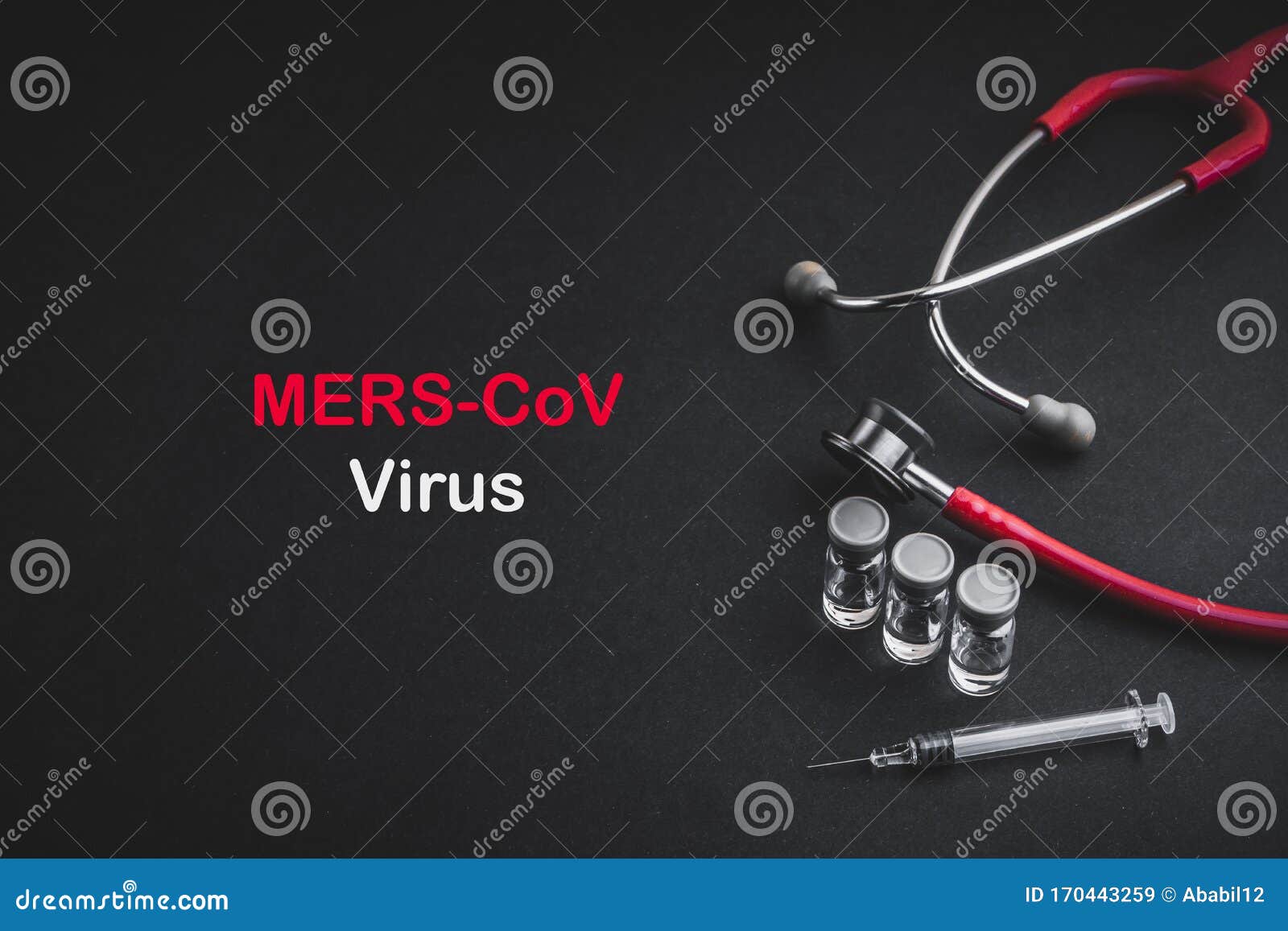 stethoscope with words mers cov virus on black background