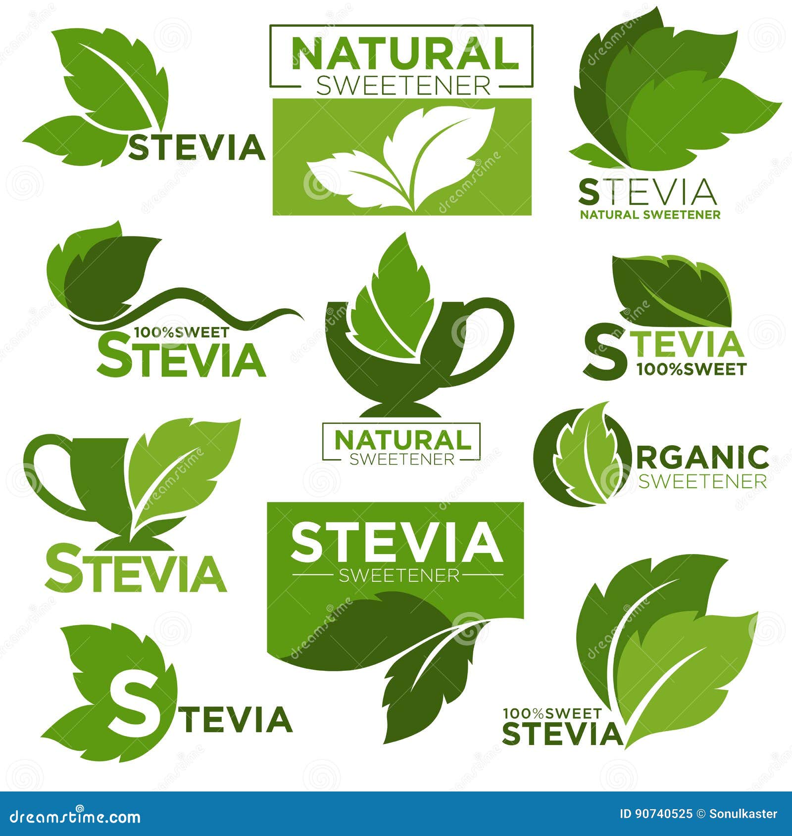 stevia sweetener sugar substitute  healthy product icons and labels