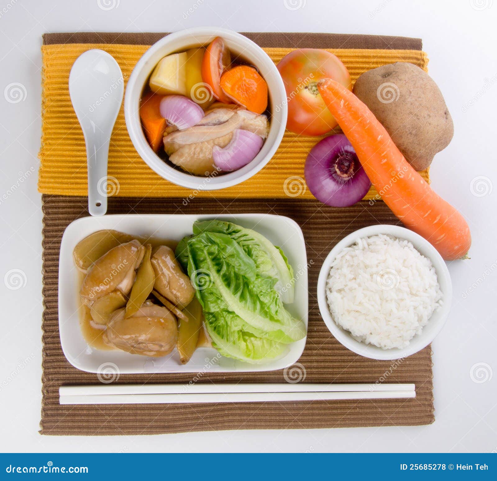 Stew Chicken, Vegetable Soup with White Rice Stock Photo - Image of