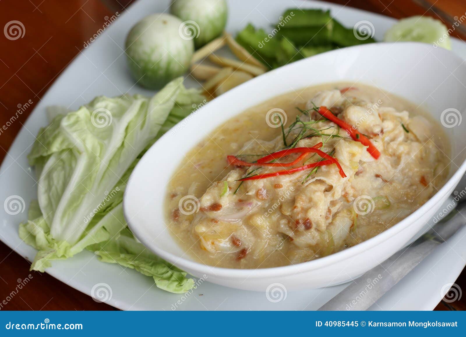Stew Crab with Coconut Milk Dip and Fresh Vegatables Stock Image