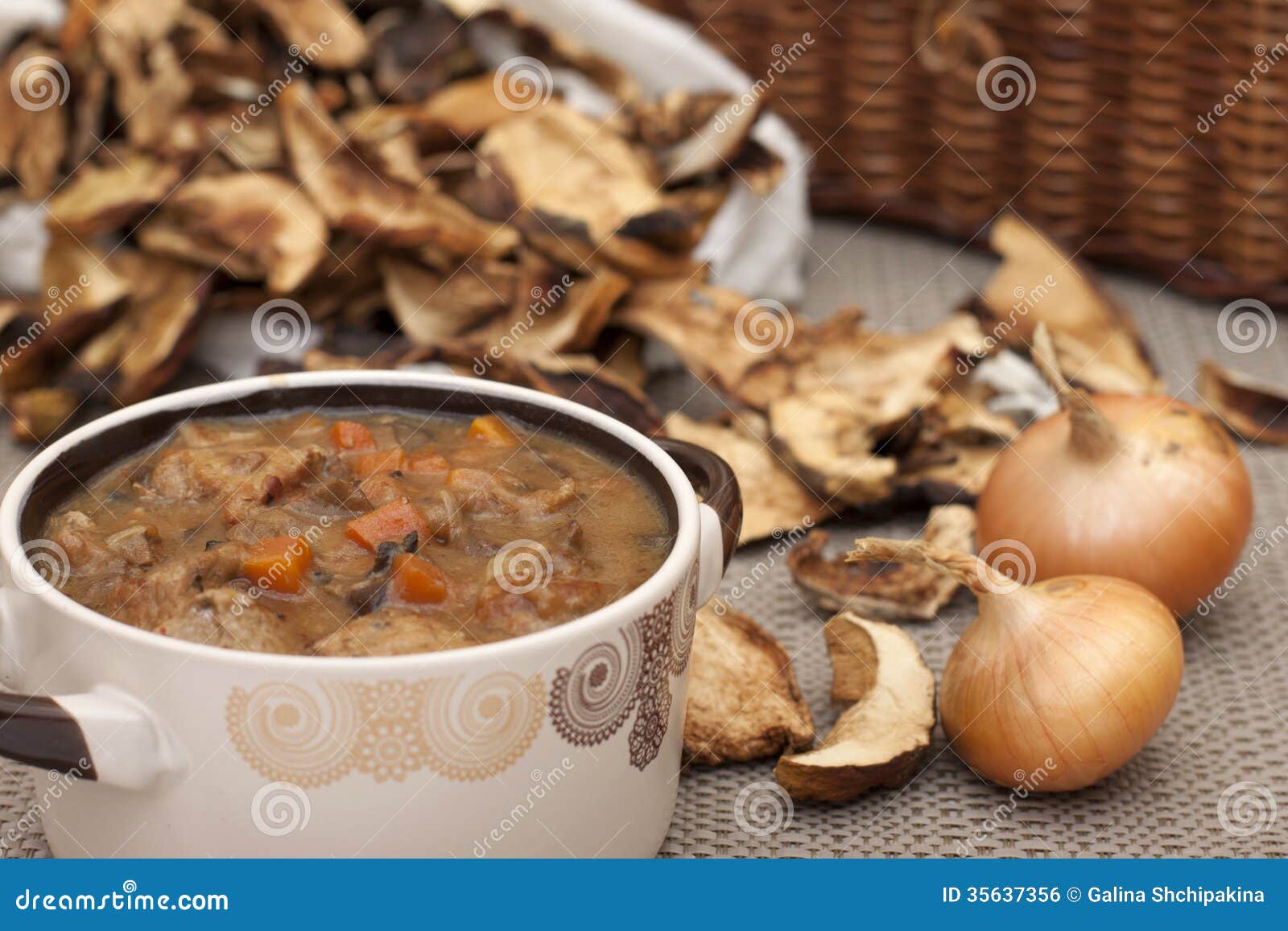 Stew with dried mushrooms stock photo. Image of dish 35637356