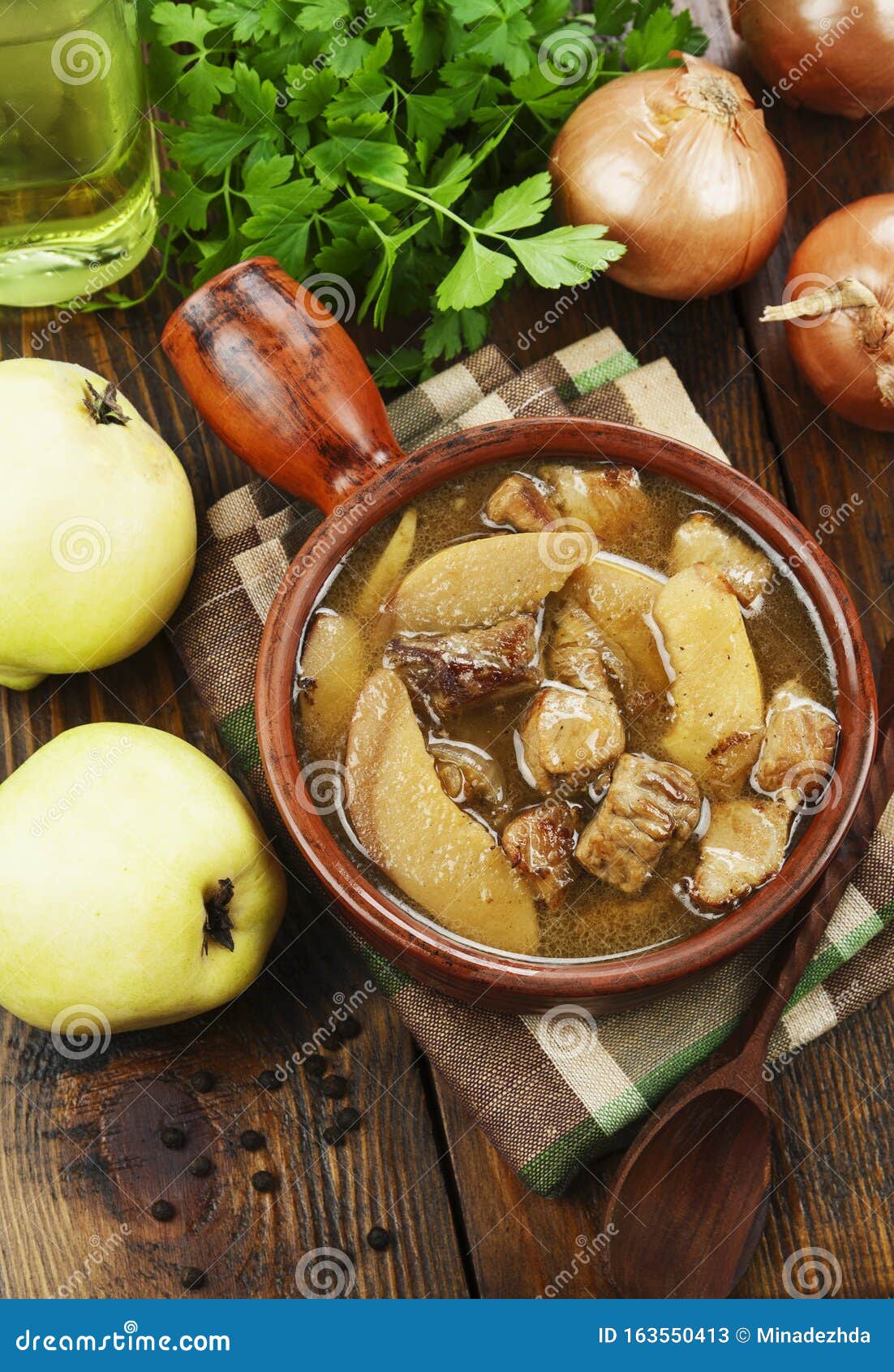 Stew meat with quince stock image. Image of fried, beef - 163550413
